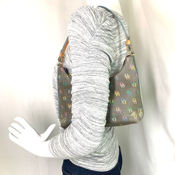 Dooney Bourke Vintage Rainbow Logo Coated Canvas Small Shoulder Bag Rainbow Zip - Picture 2 of 13
